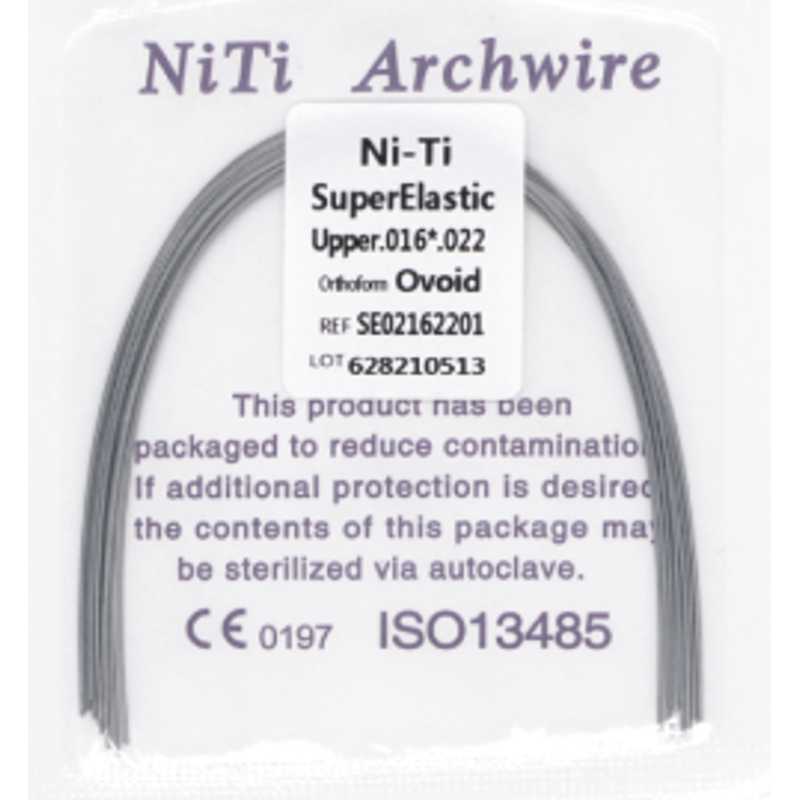 Arco RECTANGULAR NITI super elastico 0.16X0.22 SUPERIOR (10 unid)