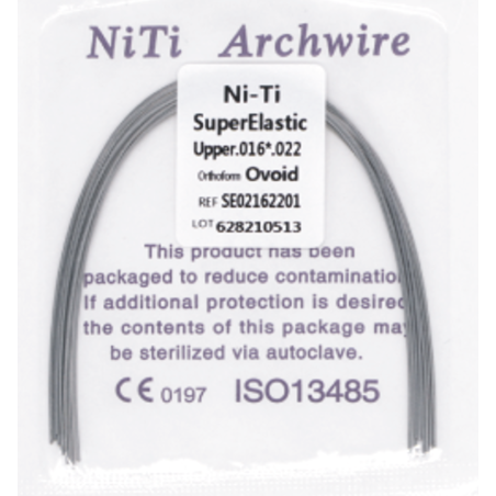 Arco RECTANGULAR NITI super elastico 0.16X0.22 SUPERIOR (10 unid)
